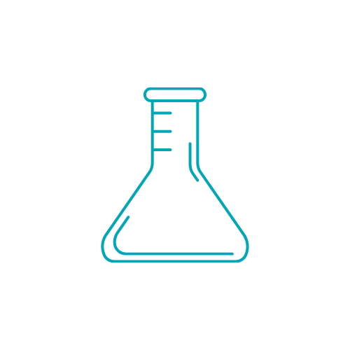Outline of a laboratory Erlenmeyer flask in blue on a black background