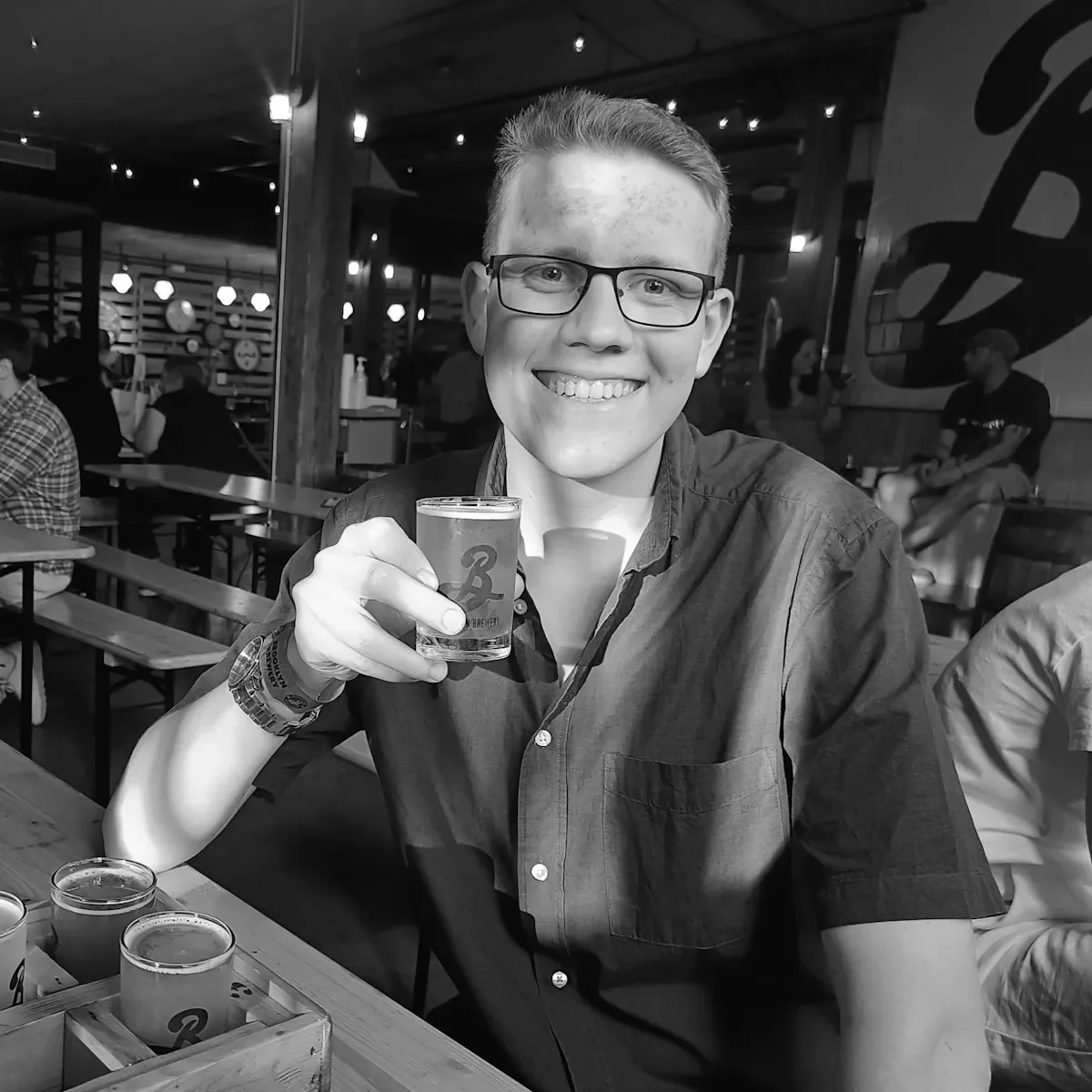 Diarmaid McCann holding a beer