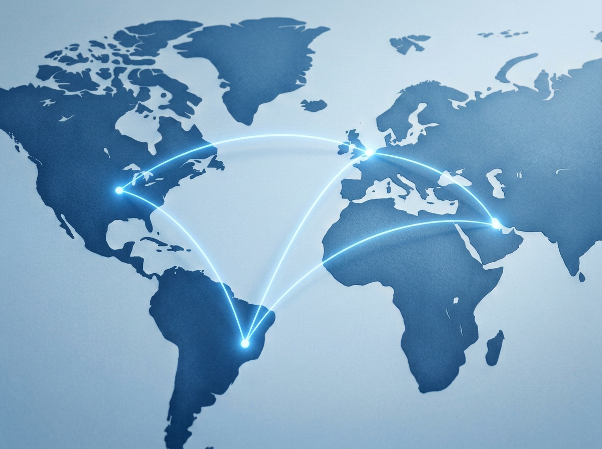 World map showing global healthcare equipment distribution and connectivity