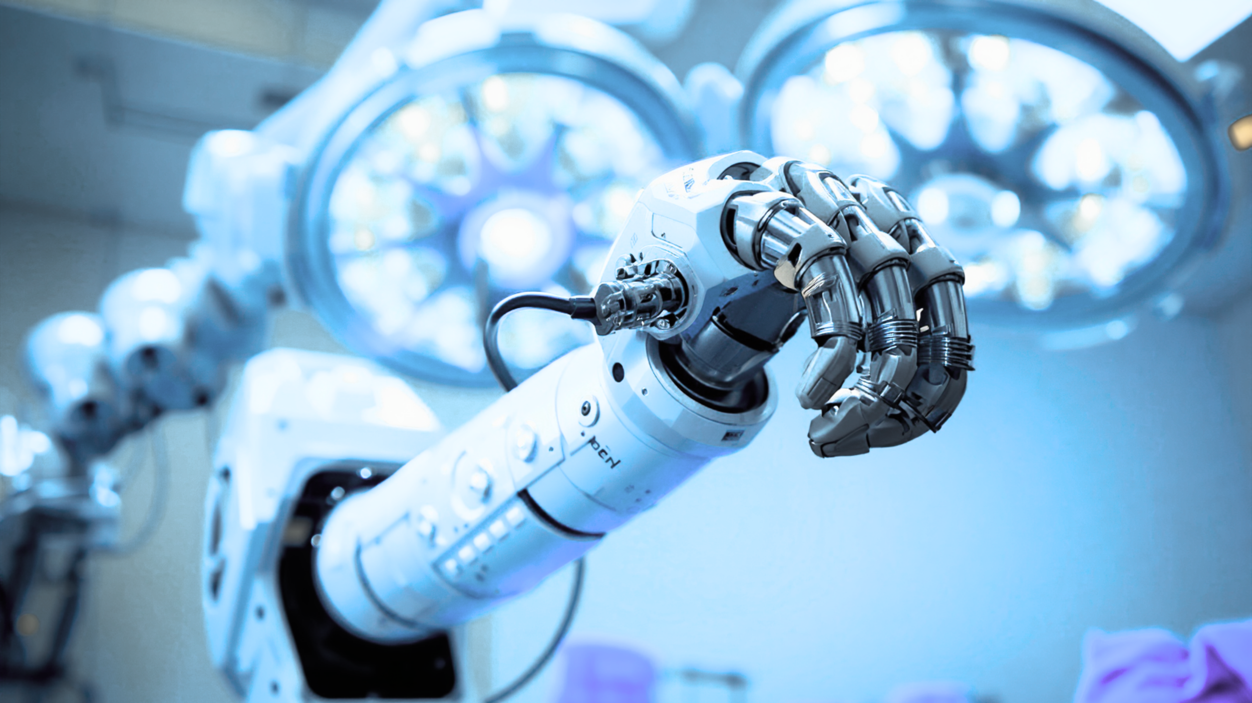 Robotic medical arm in a high-tech clinical environment