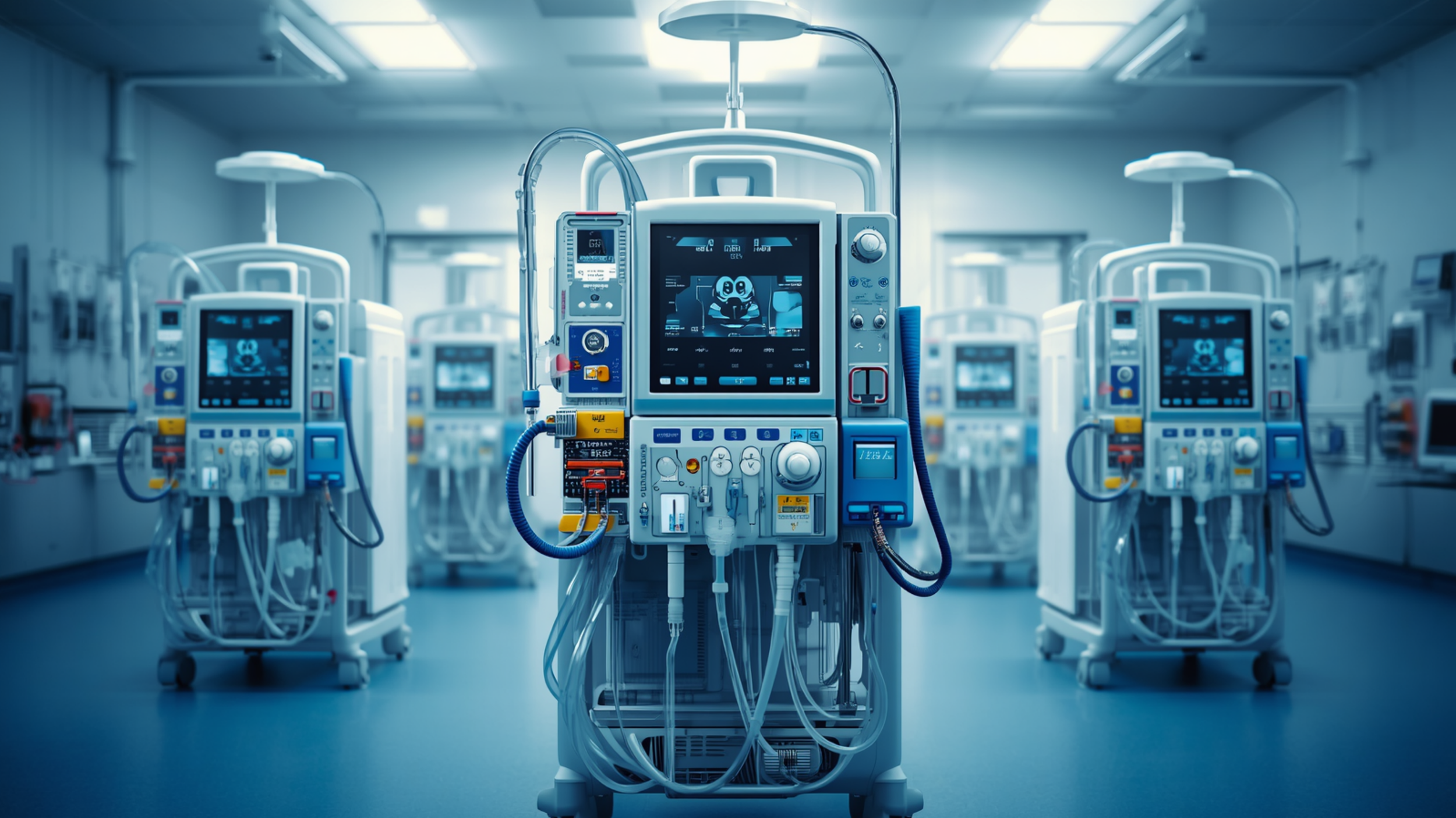 Hospital ICU with medical ventilators and monitoring equipment