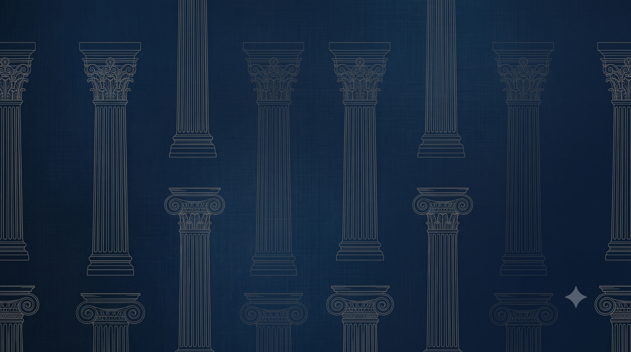 Multiple outlined Greek or Roman style columns on a dark blue background.