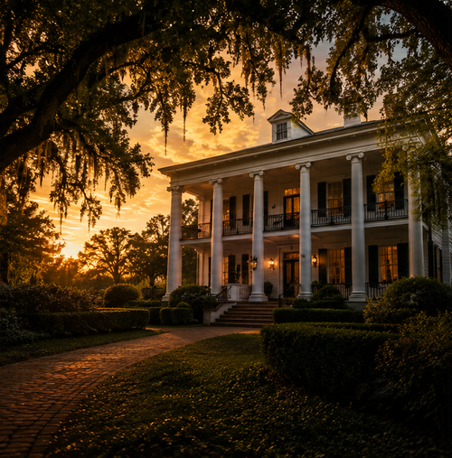Historic home at dusk