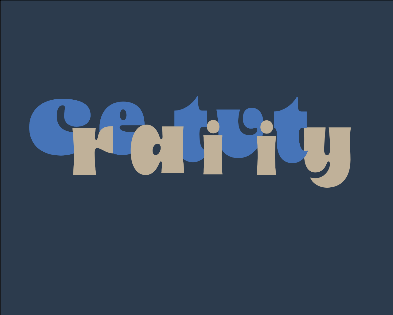 The word 'Creativity' written in large bold letters with a combination of blue and beige colors on a dark blue background.