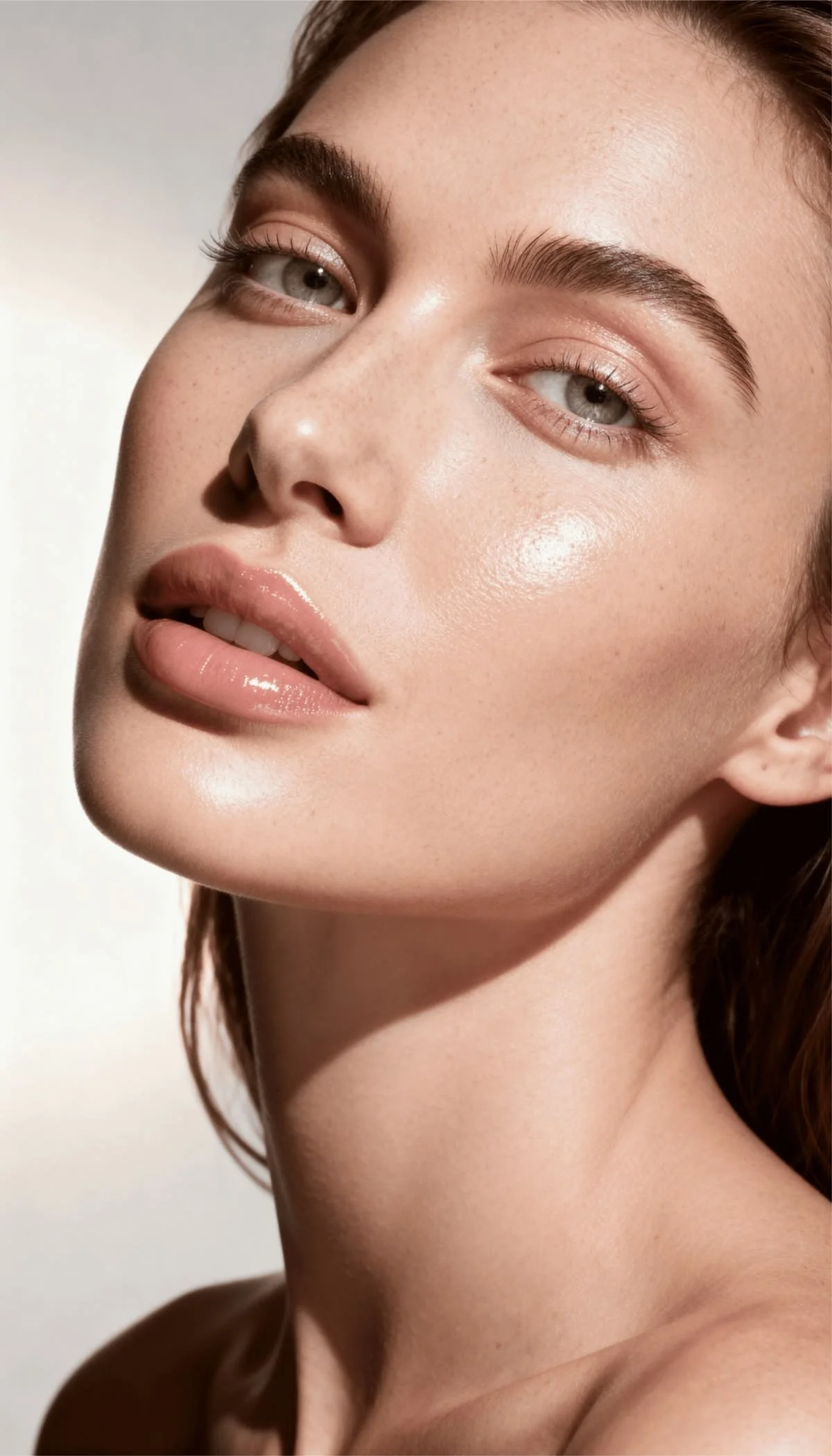 Close-up of a woman's face in soft light