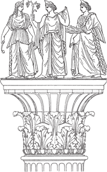 Silhouette of four religious figures standing on a decorative pedestal.