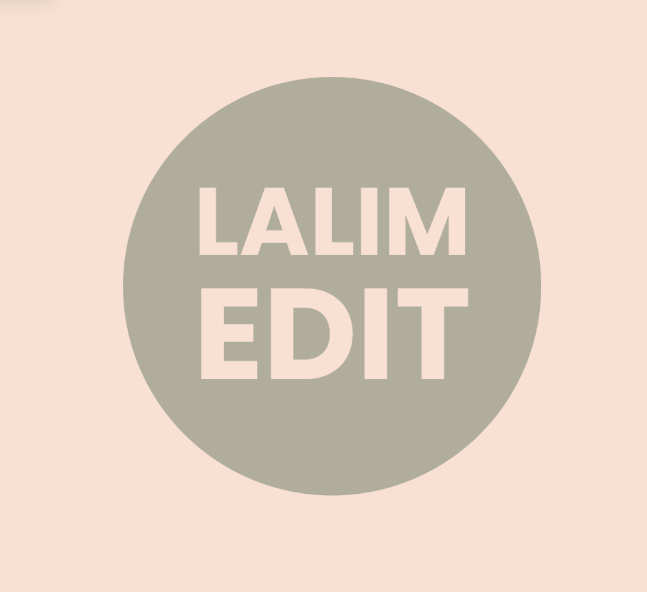A circular design with the words "LALIM EDIT" in bold, uppercase letters in the center, on a beige background.