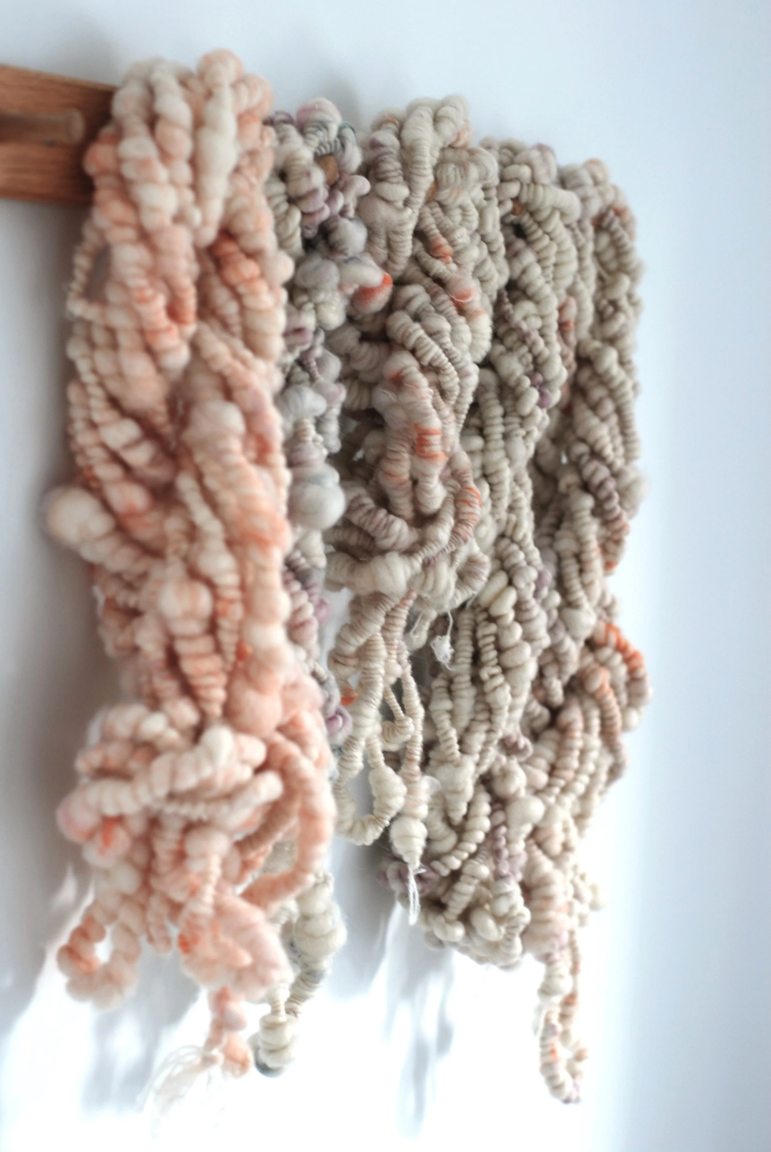 Close up image of heavily textured art yarn by textile artist Carol Matassa