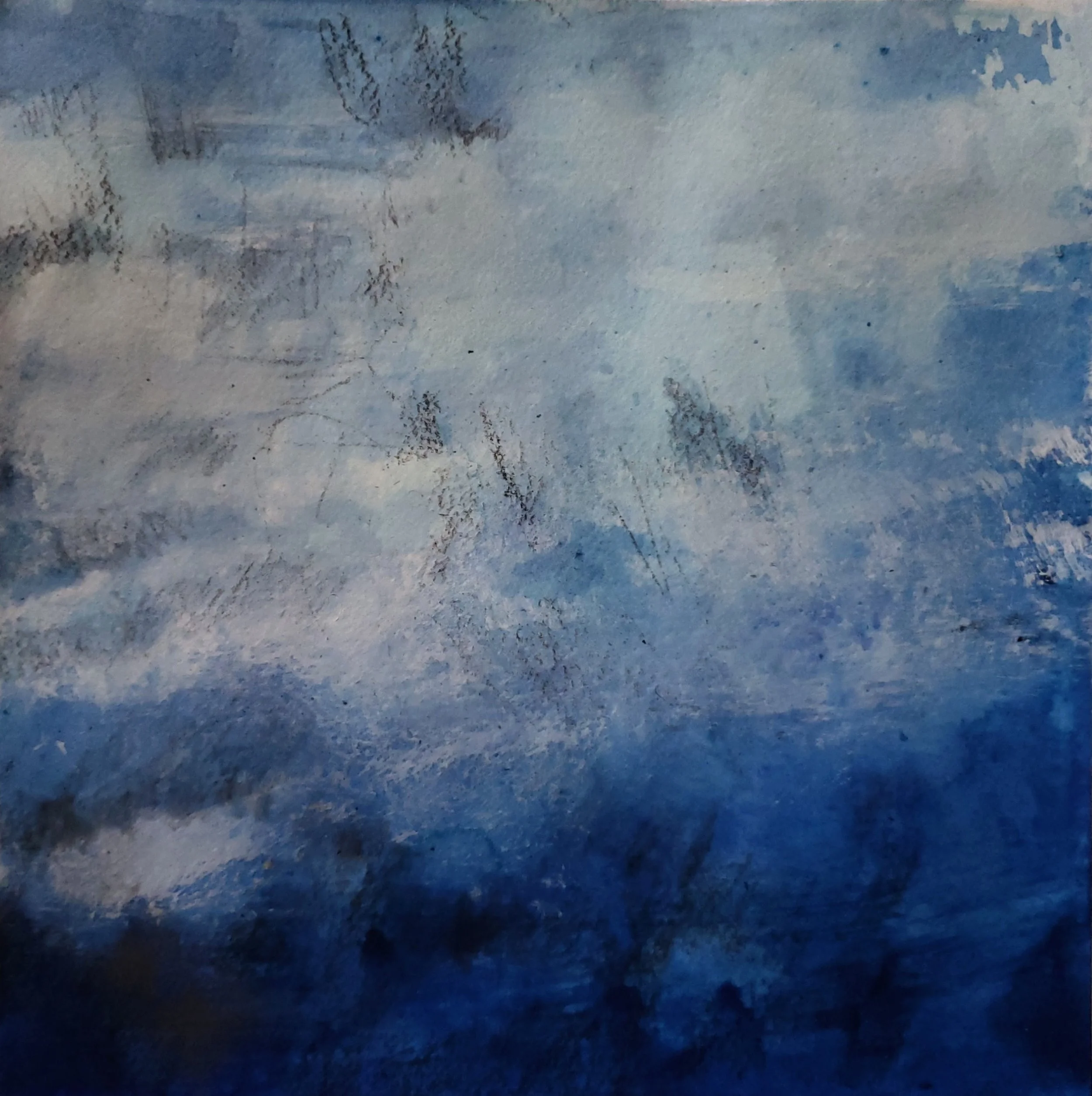  Evening Clouds Speak Night Stories  
2021 
8" x 8" 
acrylic and charcoal on paper. 
NFS