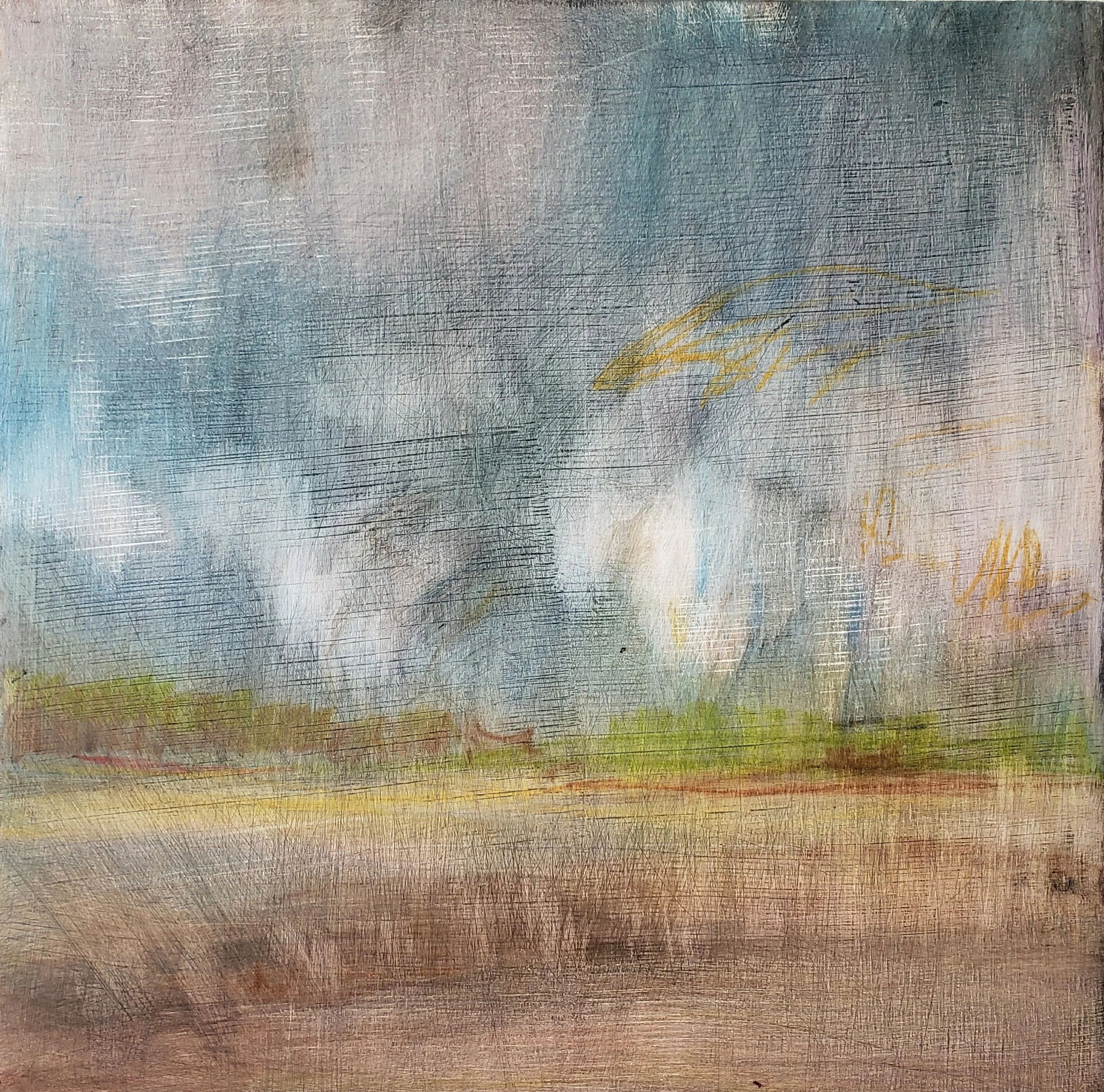  That Time After The Flood  
2022 
10" x 10" x 3/4" 
acrylic, pastel on cradled wood. 
$400