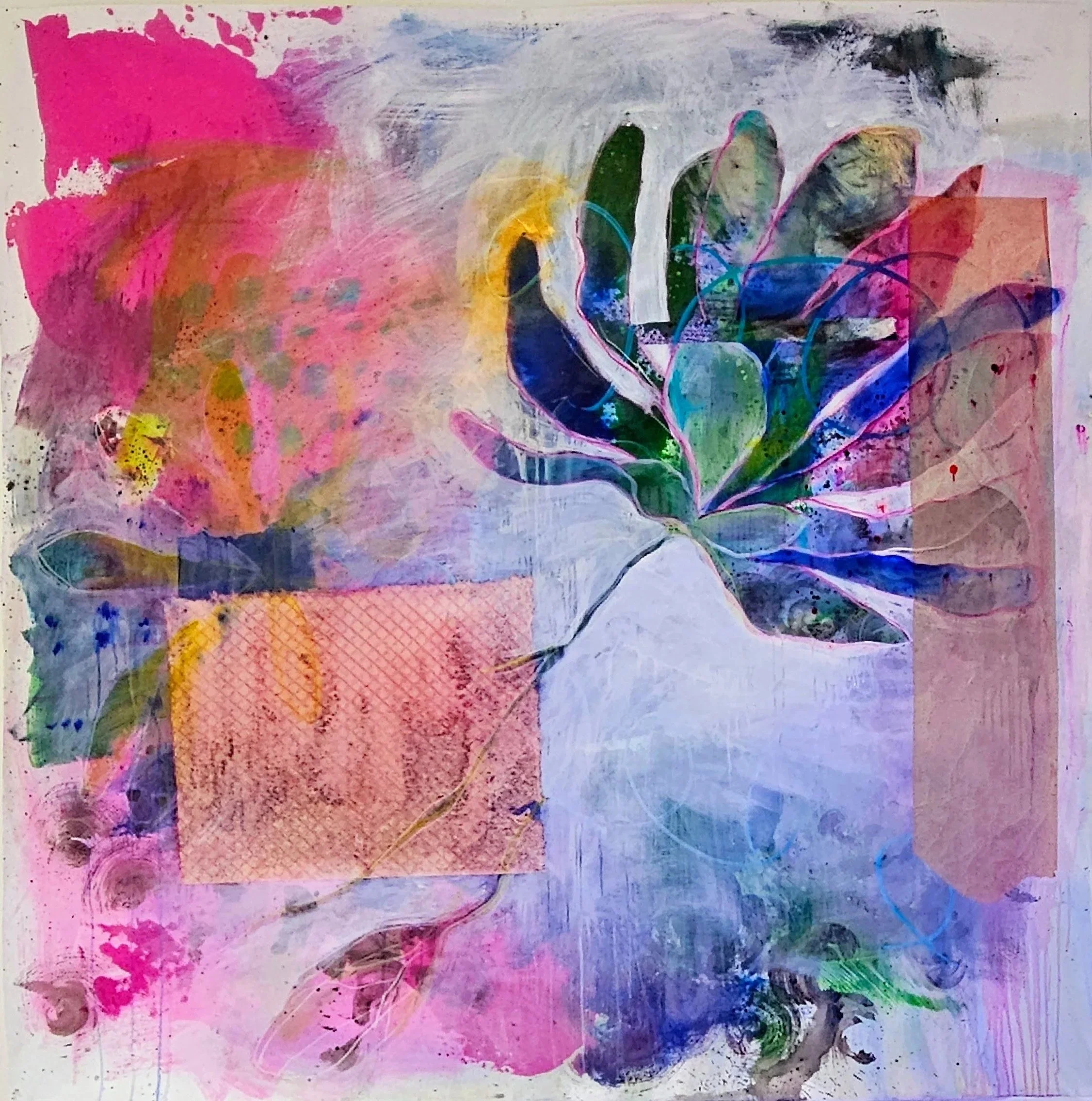 First Language 72"x72" Contemporary Vibrant Acrylic on unstretched canvas.