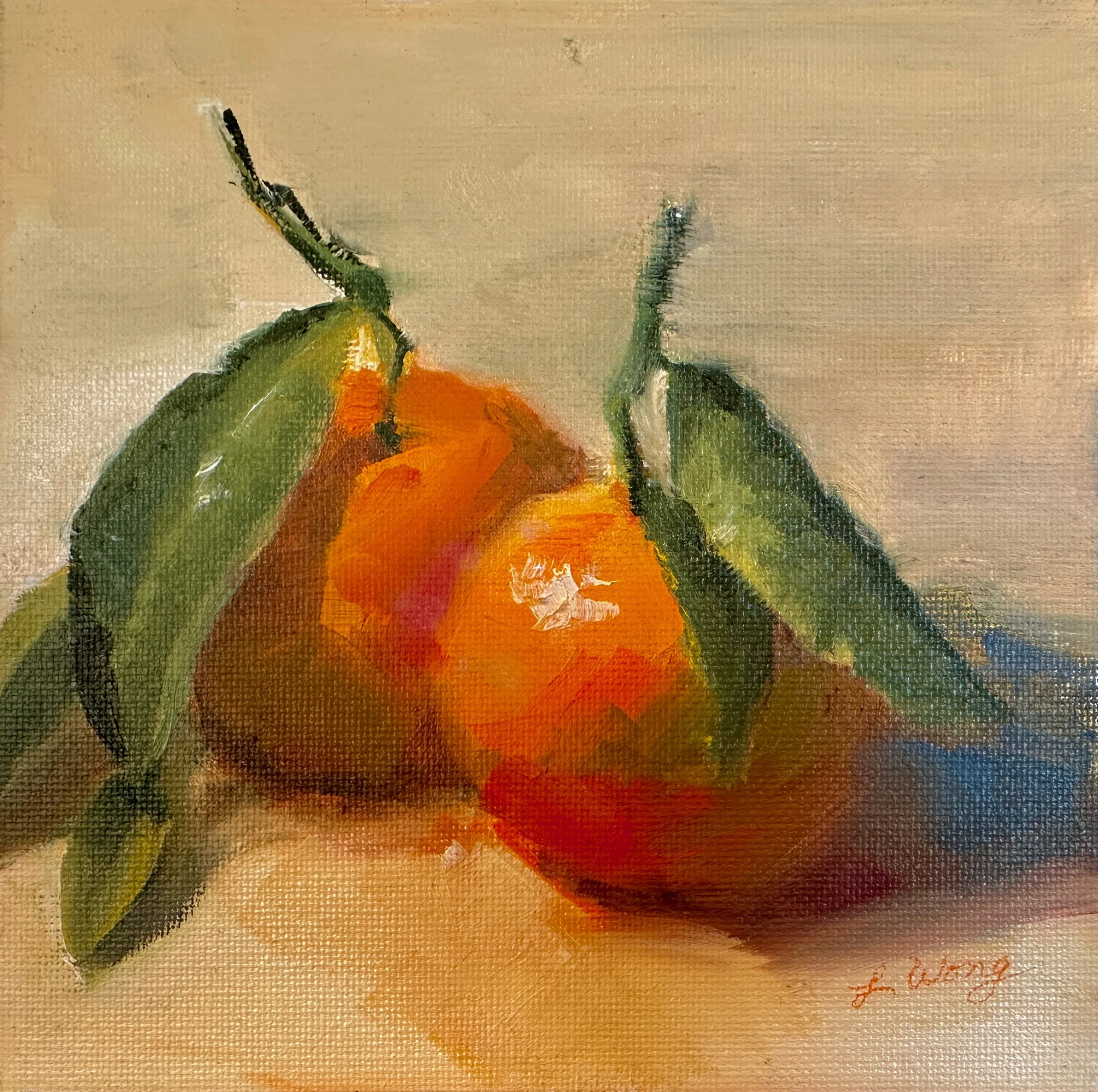 Two Tangerines, 6" x 6", oil