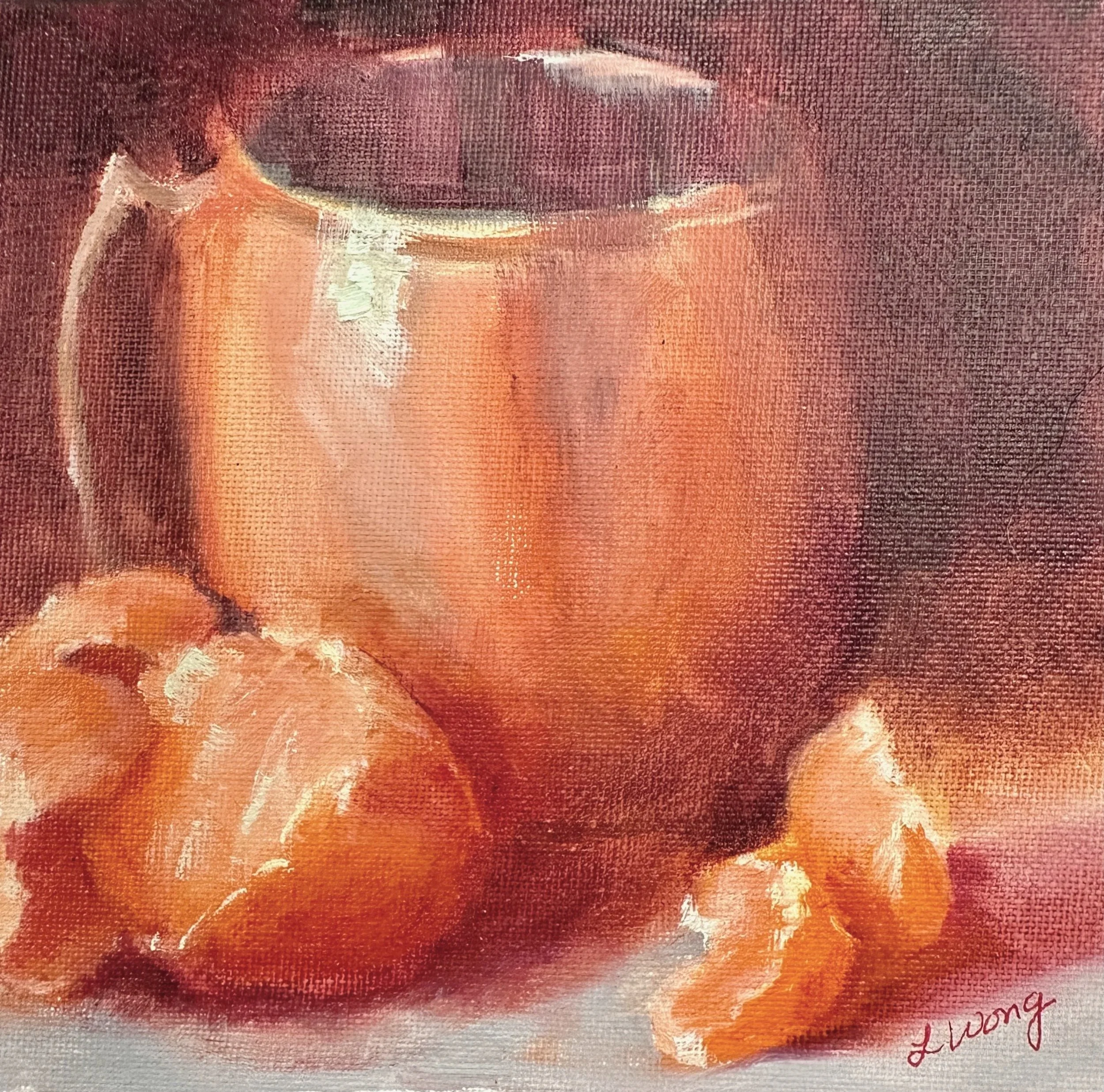 Copper Cup With Tangerines, 6" x 6", oil