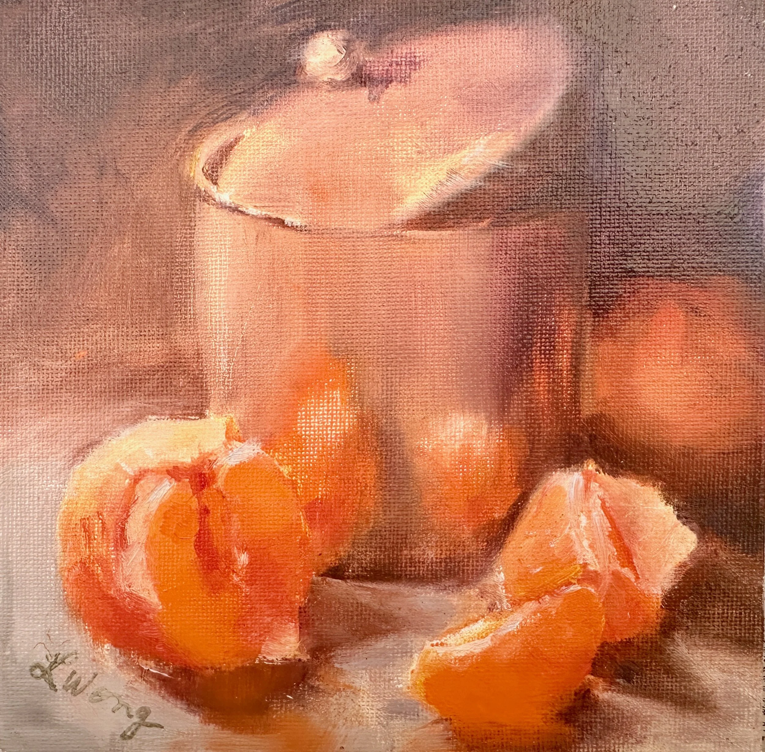 Tangerines with Copper, 6" x 6", oil