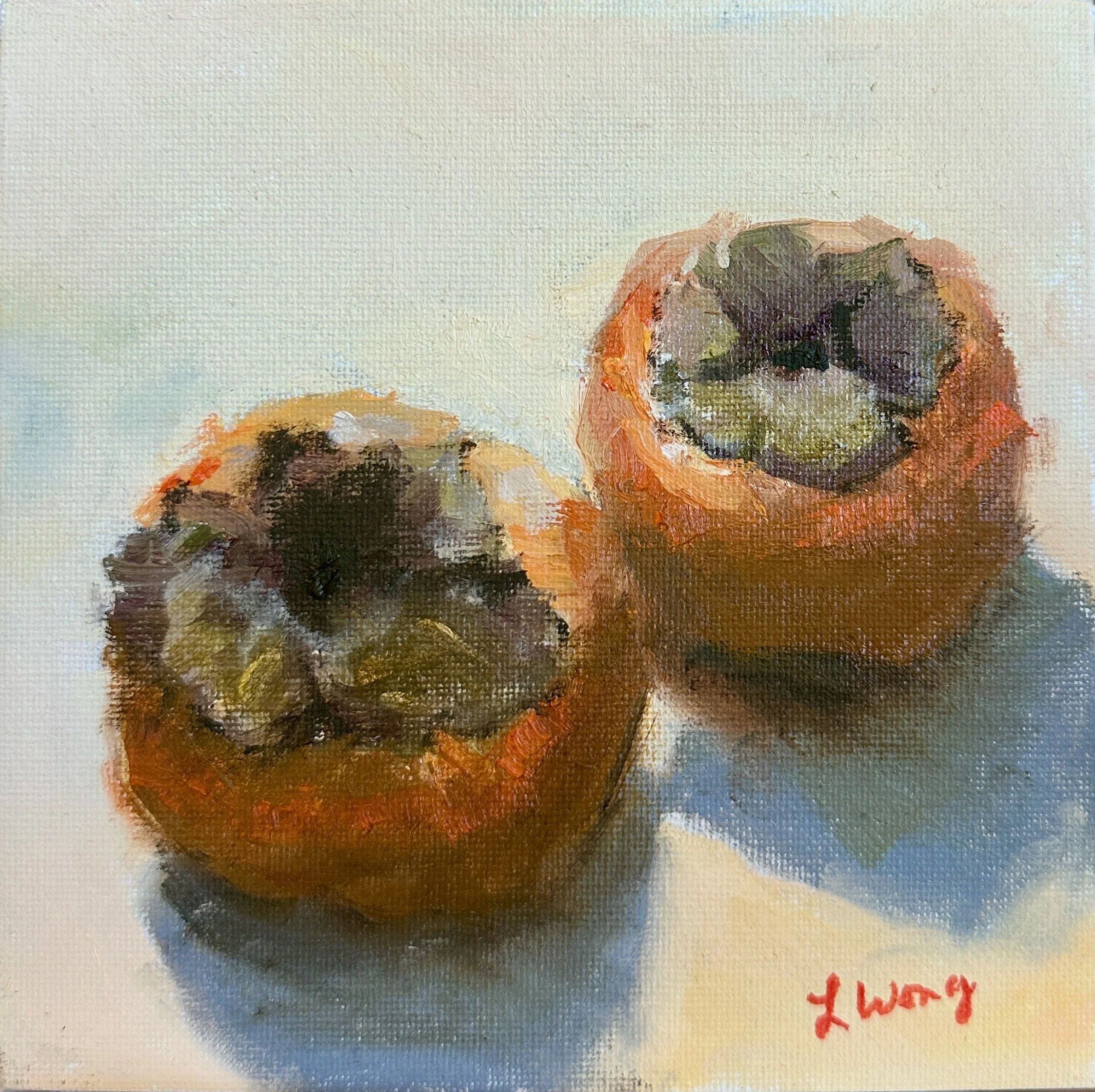 Pair of Persimmons, 6" x 6", oil