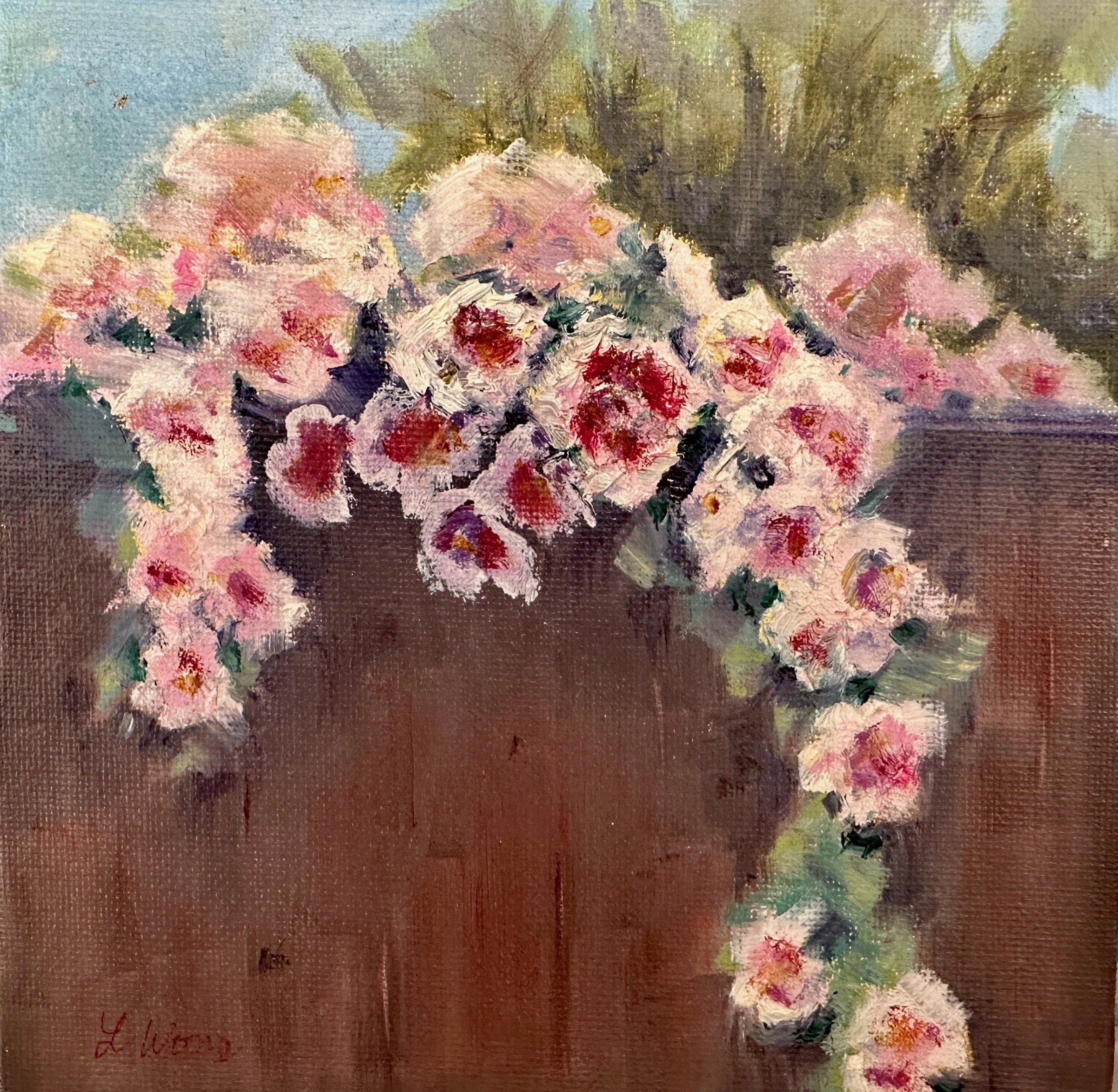 Climbing Roses, 6" by 6", oil