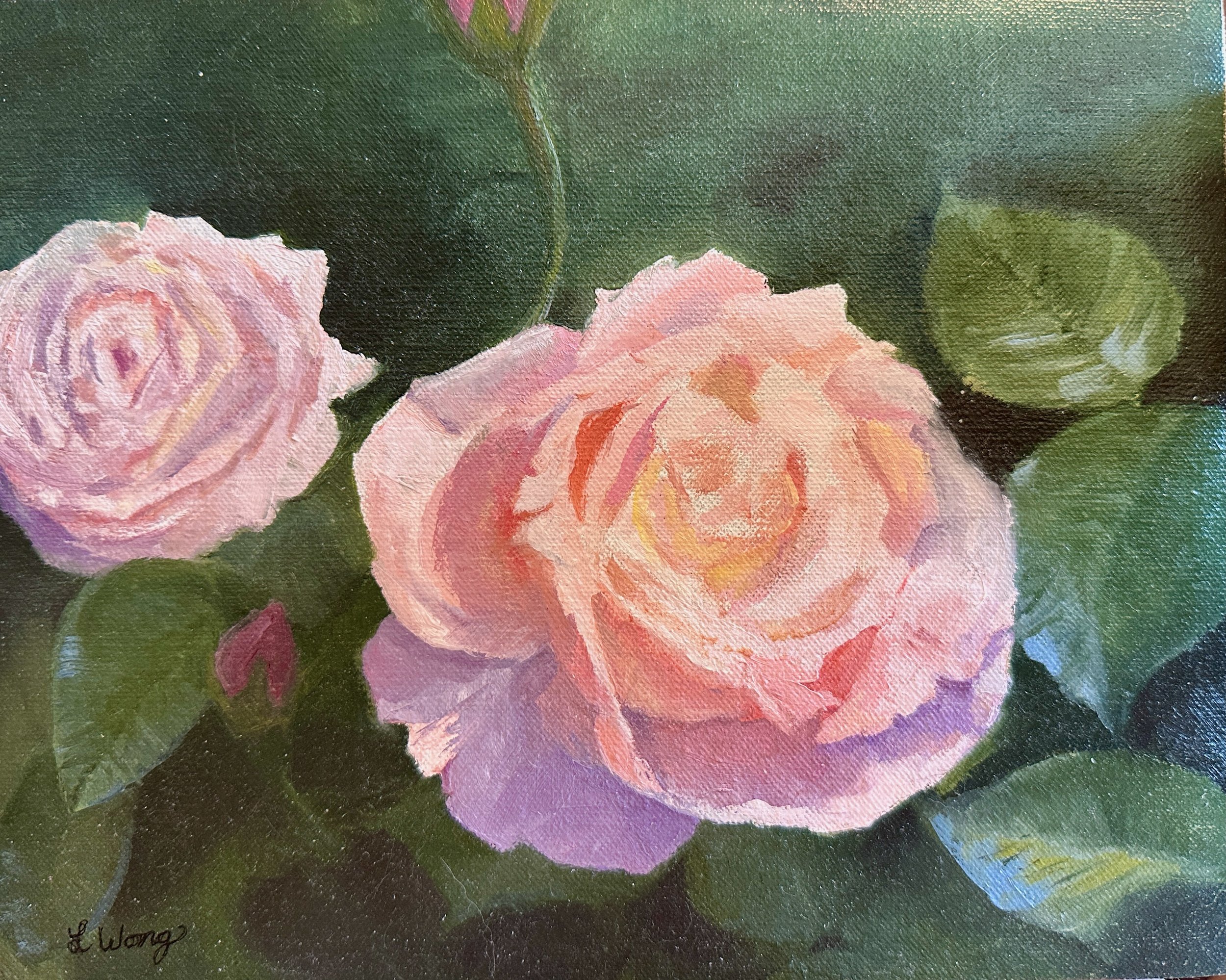 Two Roses, 8" x 10", oil