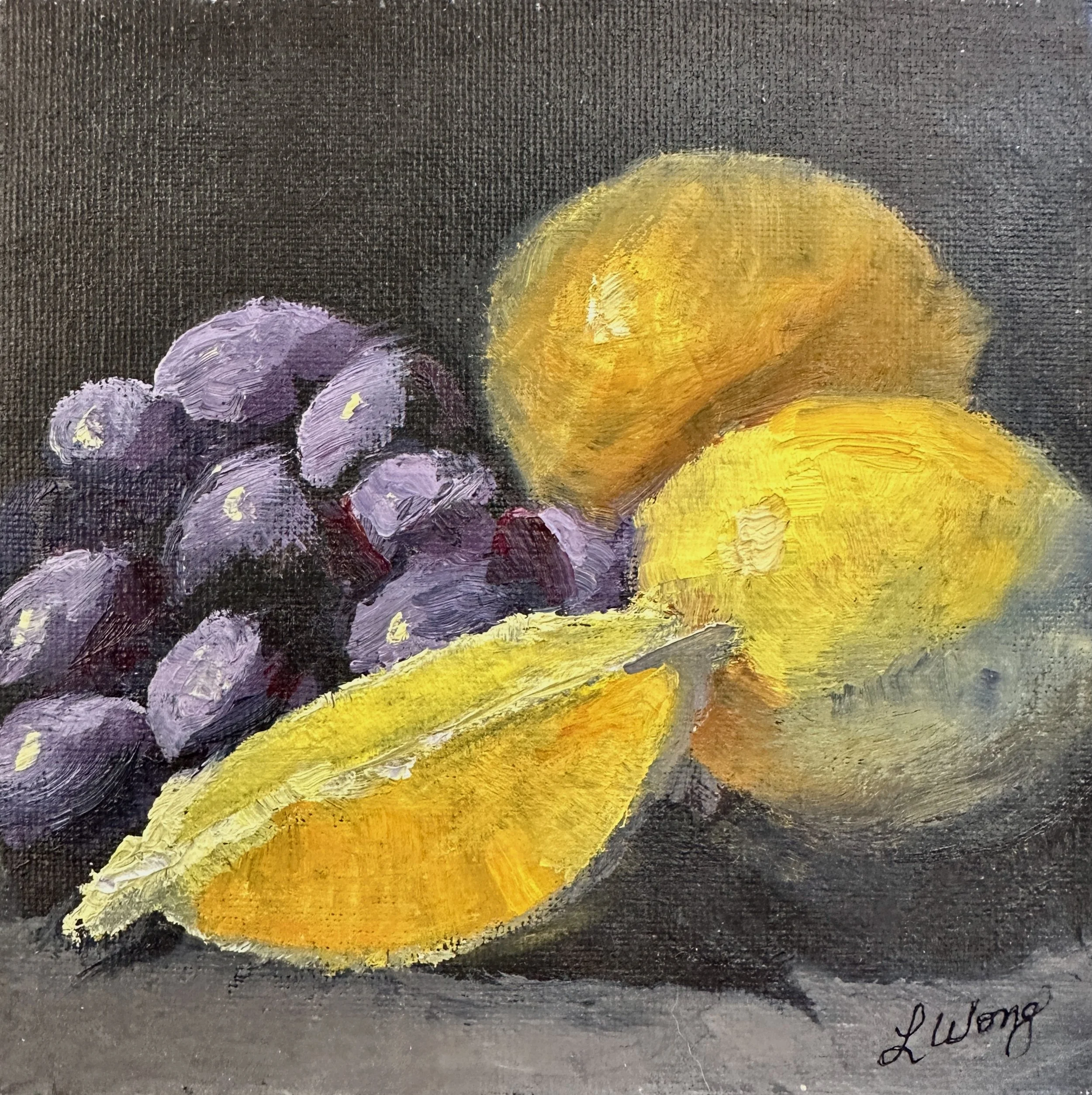 Lemons With Grapes, 6" x 6", oil