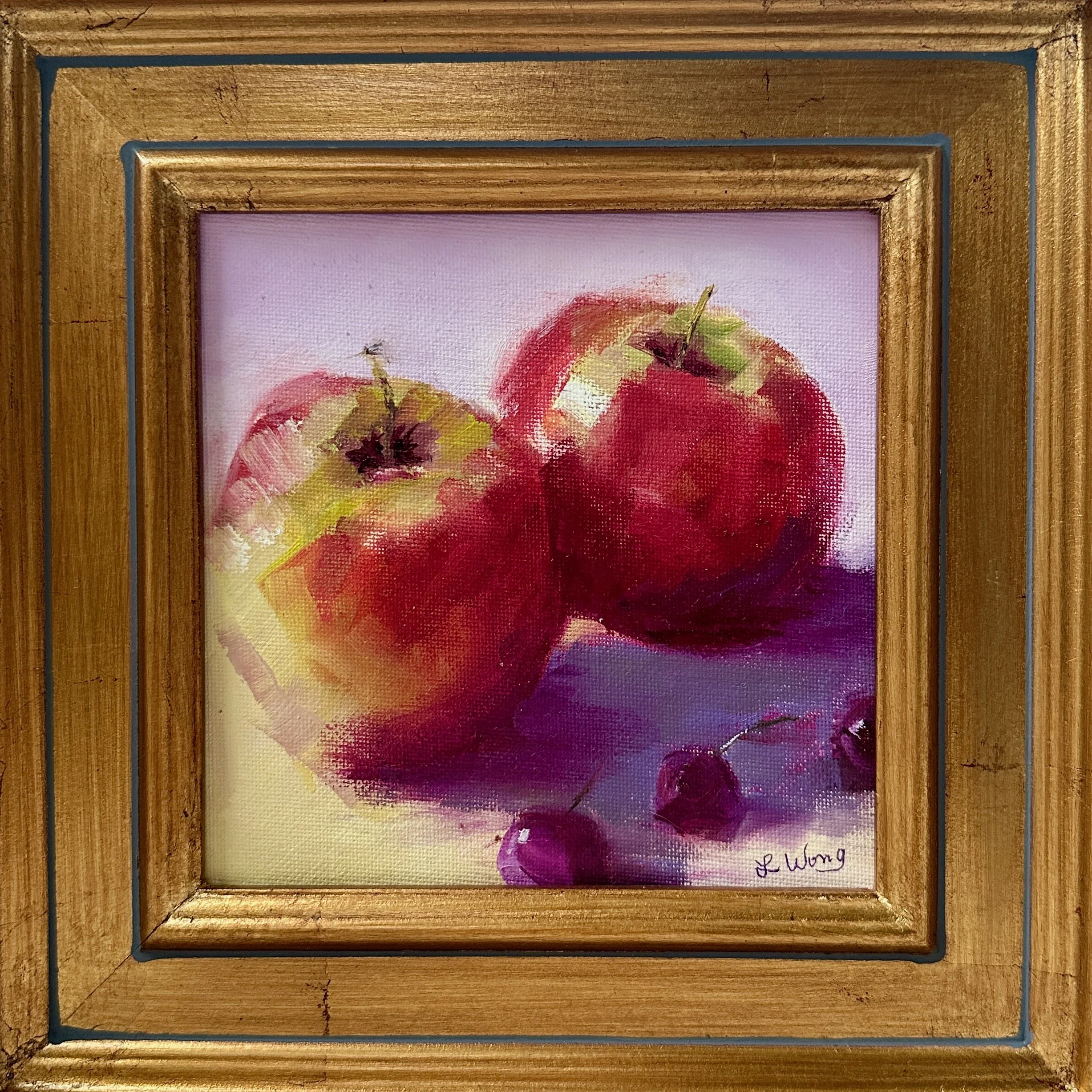 Two Apples, 6" x 6", oil, sold