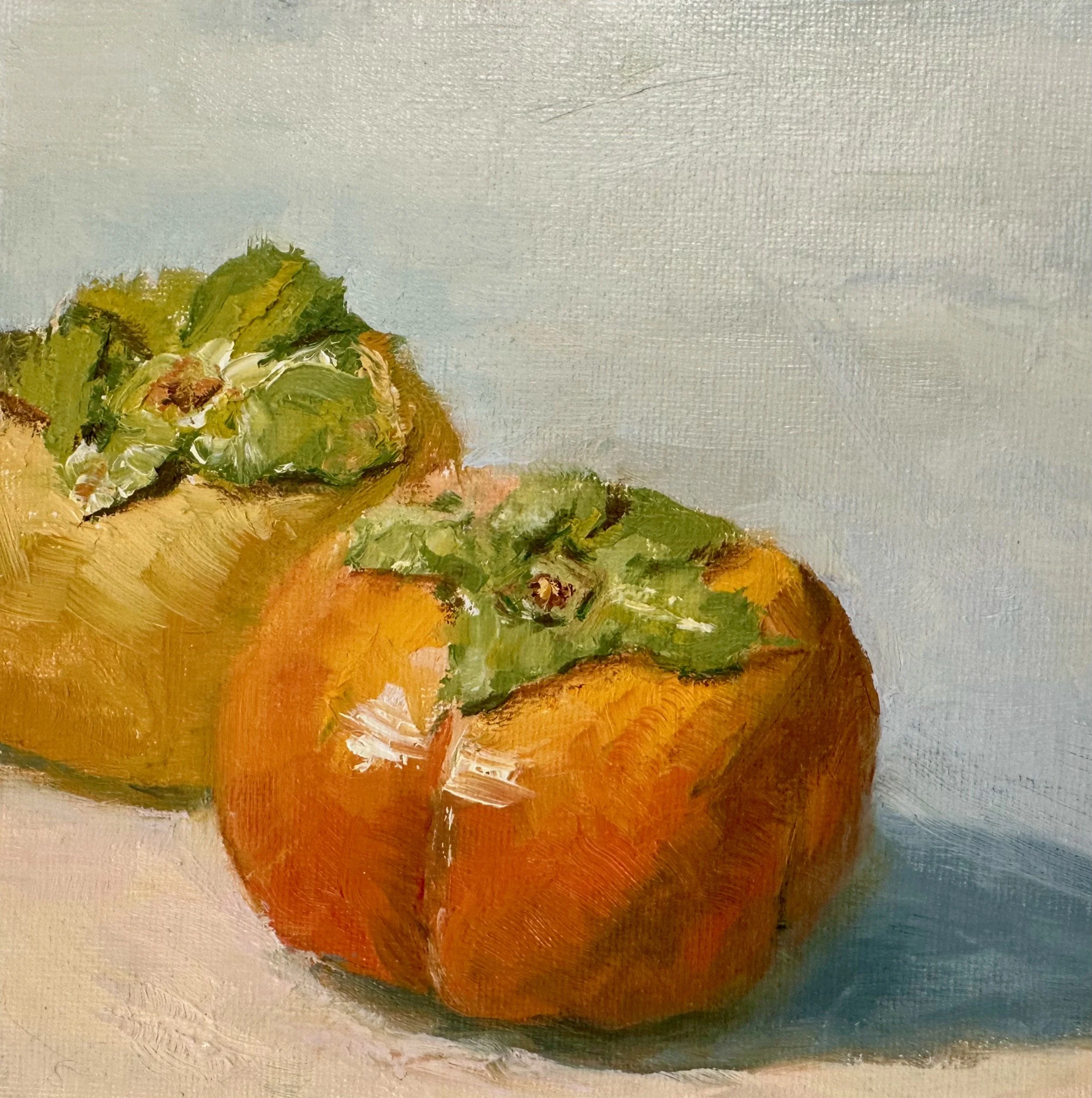 Persimmons Together, 6" by 6", oil, sold