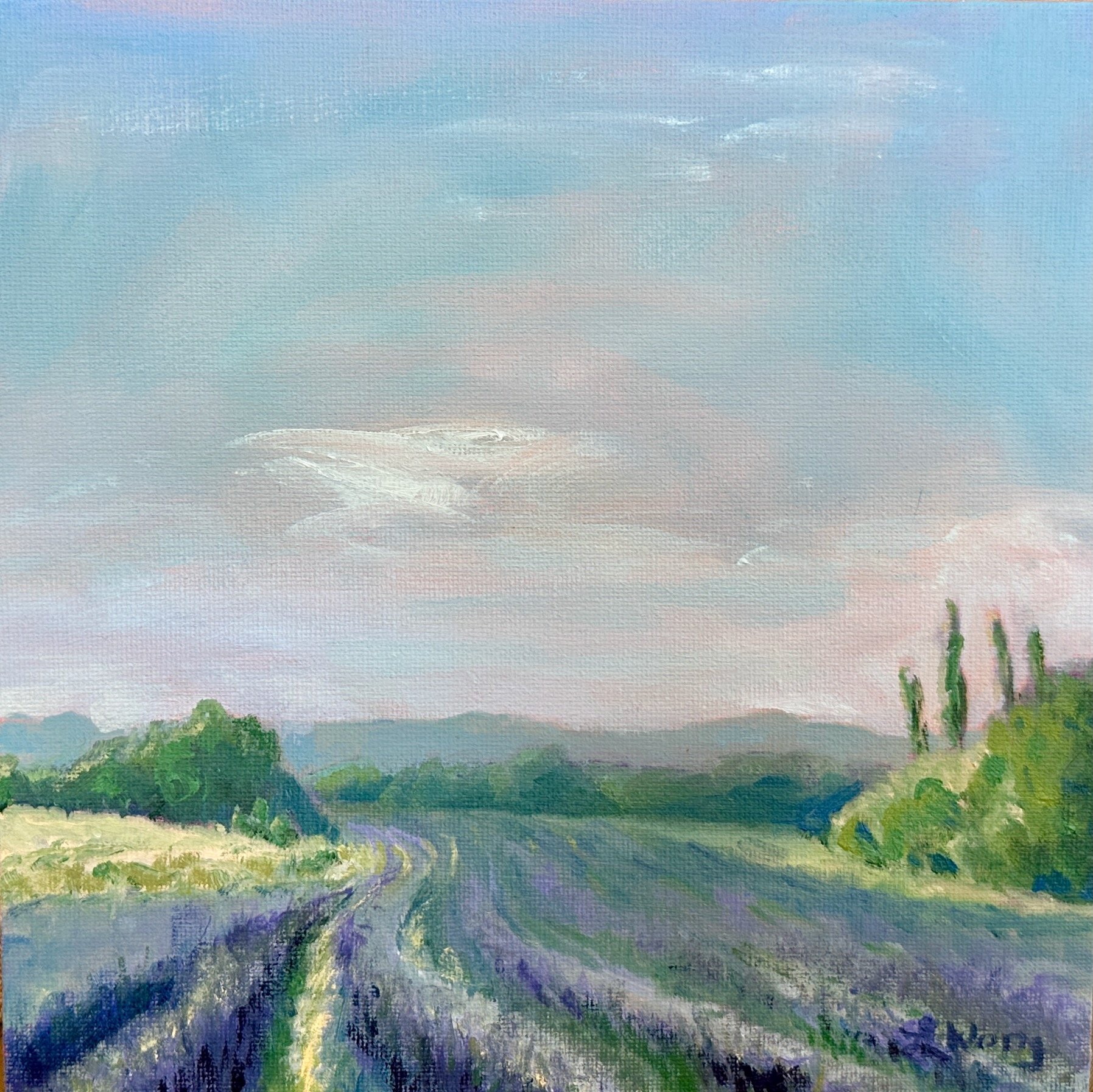 Lavender Field in Provence, 6" X 6", oil