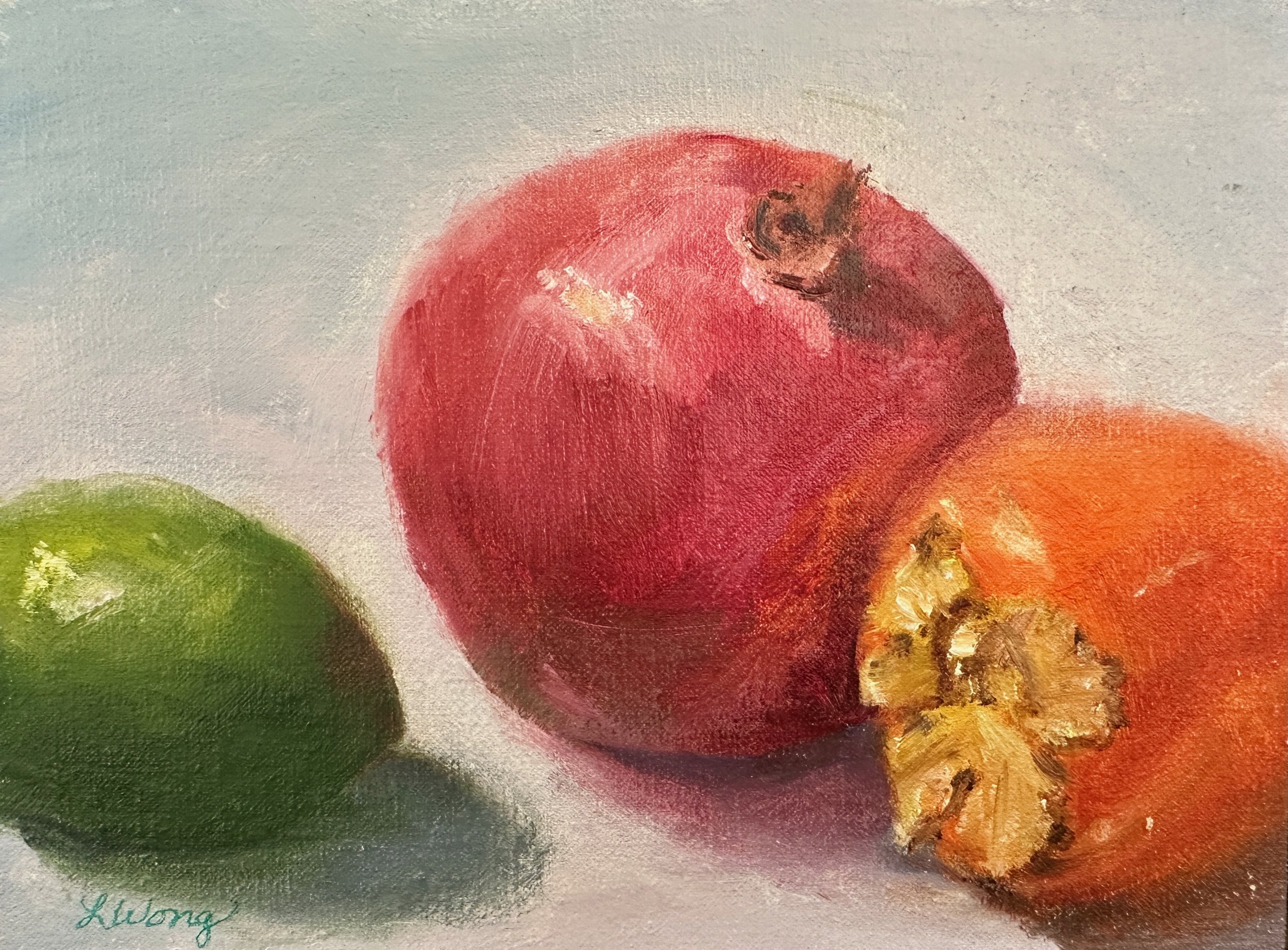 Pomegranate, Persimmon, and Lime, 6" x 8", oil