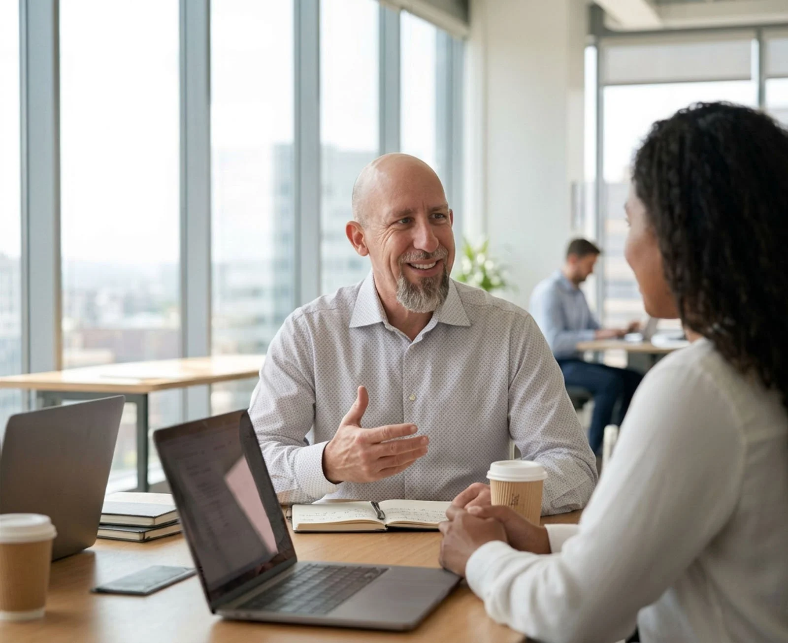 Matt Ferris discussing life science strategy with a client