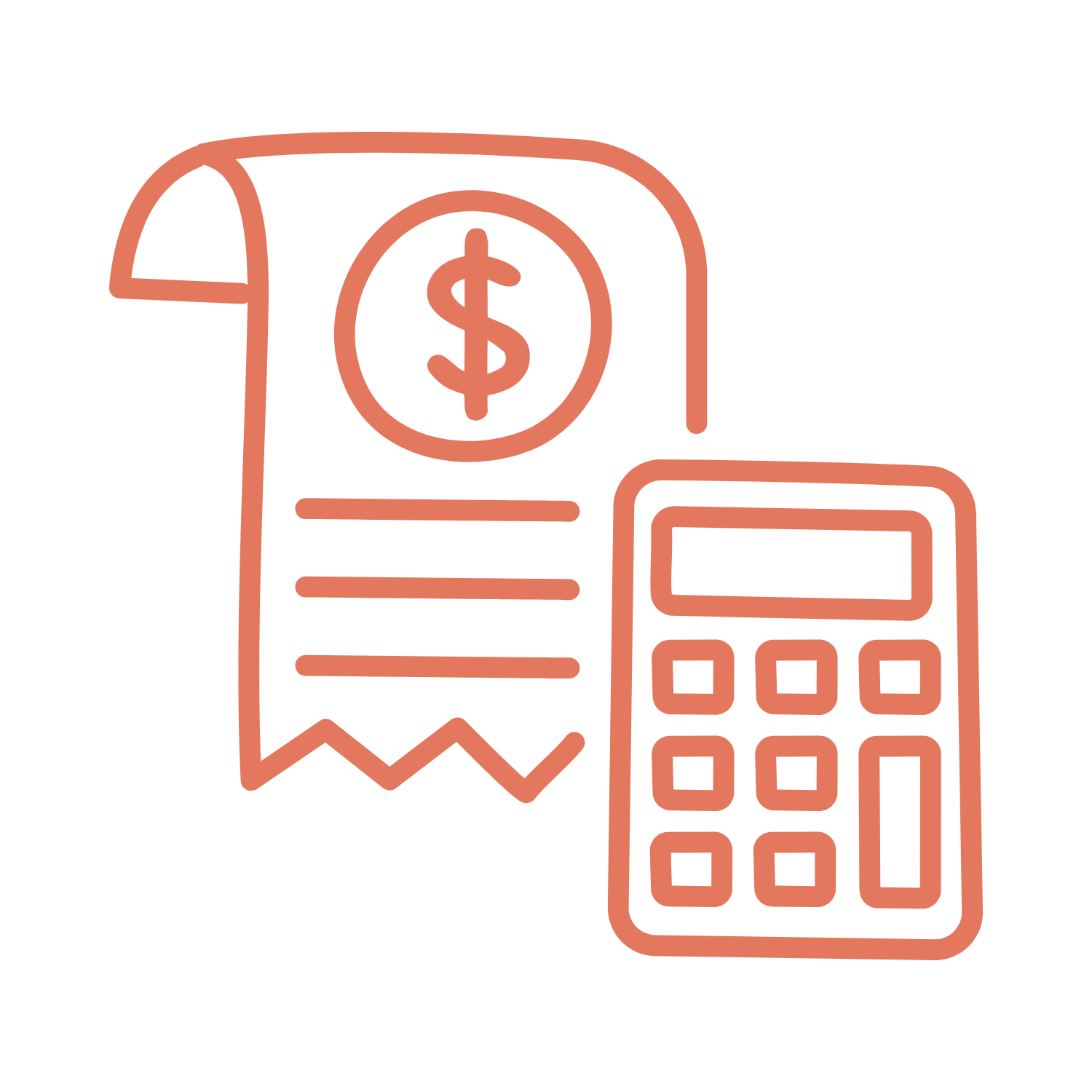 Illustration of a receipt with a dollar sign and a calculator.
