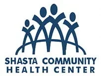 Logo of Shasta Community Health Center featuring stylized human figures and the center's name.
