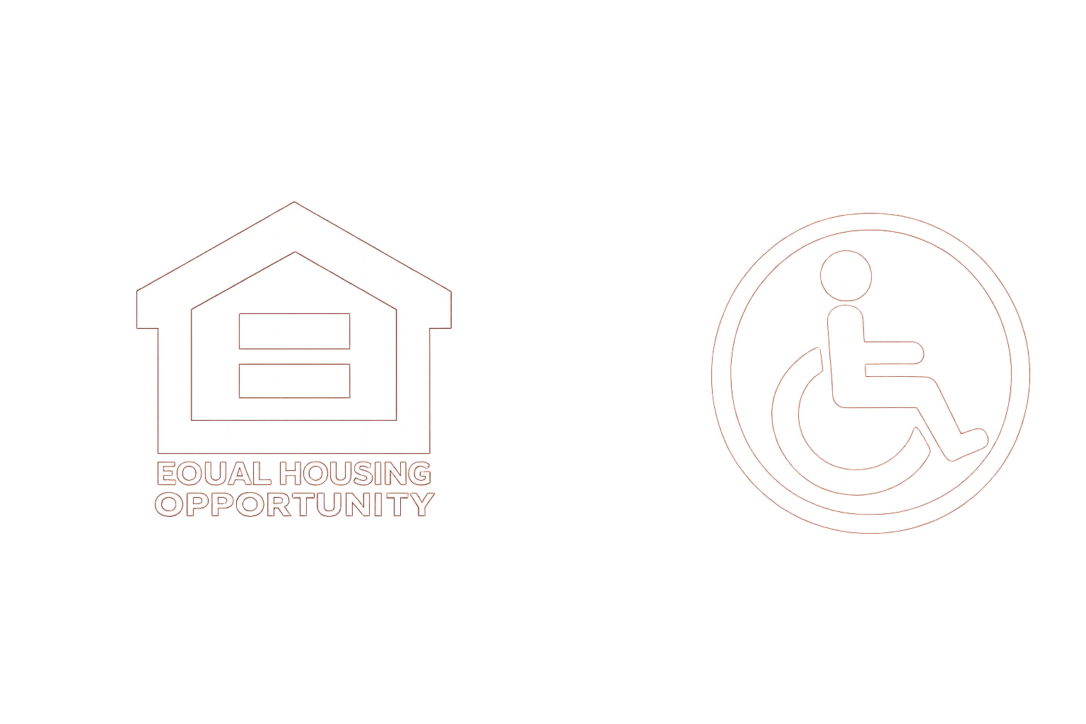 Icons indicating accessible housing options, including a house with the text 'Equal Housing Opportunity' and a wheelchair symbol for accessibility.