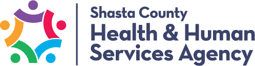 Logo of the Shasta County Health & Human Services Agency featuring stylized colorful figures connected in a circle.