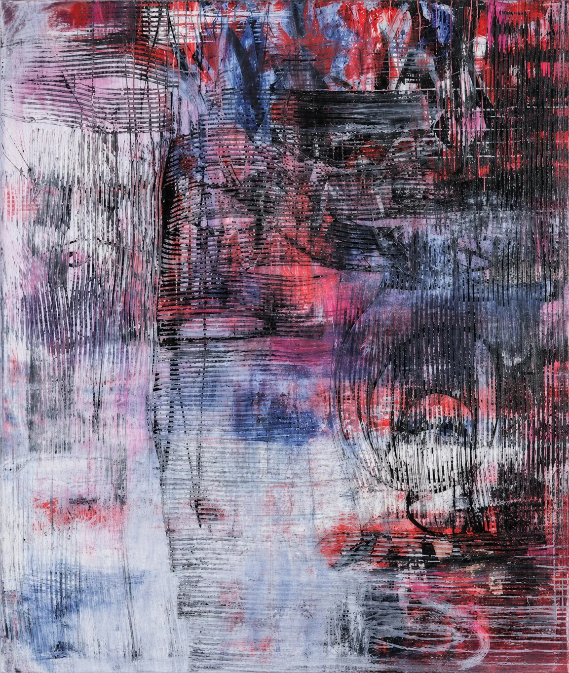 Between Stations. 96x72in. Mixed media on canvas. Private collection.