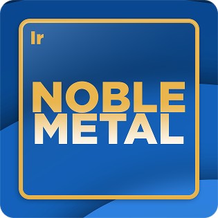 Noble Metal logo on a blue and gold square background