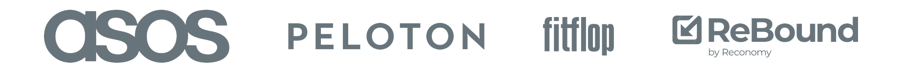 Logos of ASOS, Peloton, FitFlop and ReBound