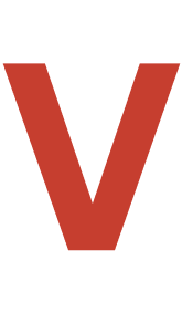 A large red letter V on a black background.