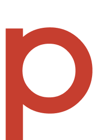 Large red lowercase letter 'p' on a black background.
