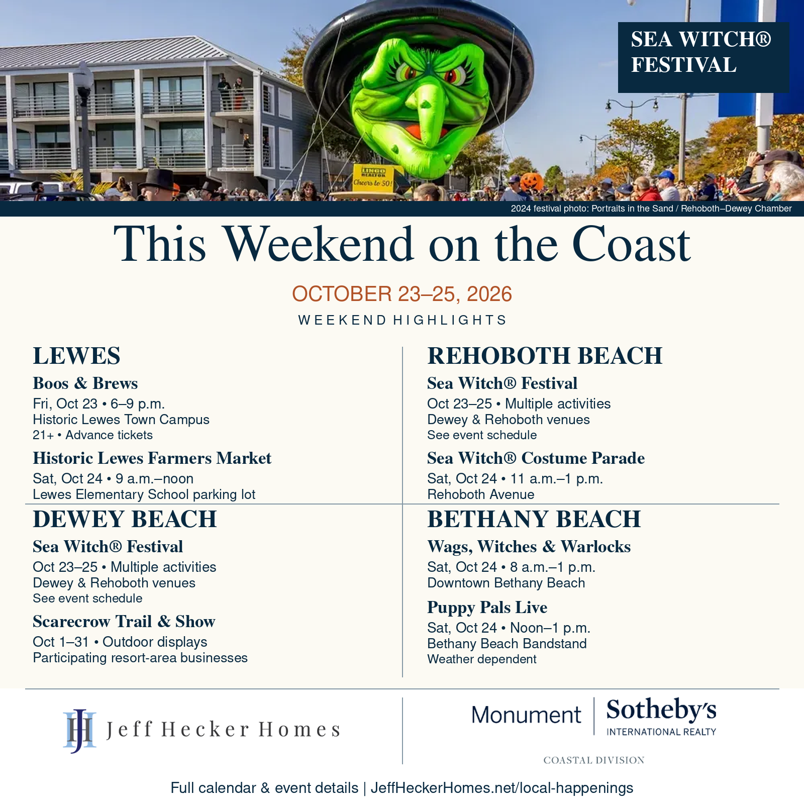 Sea Witch Festival weekend highlights, October 23–25, 2026, in Lewes, Rehoboth Beach, Dewey Beach and Bethany Beach.