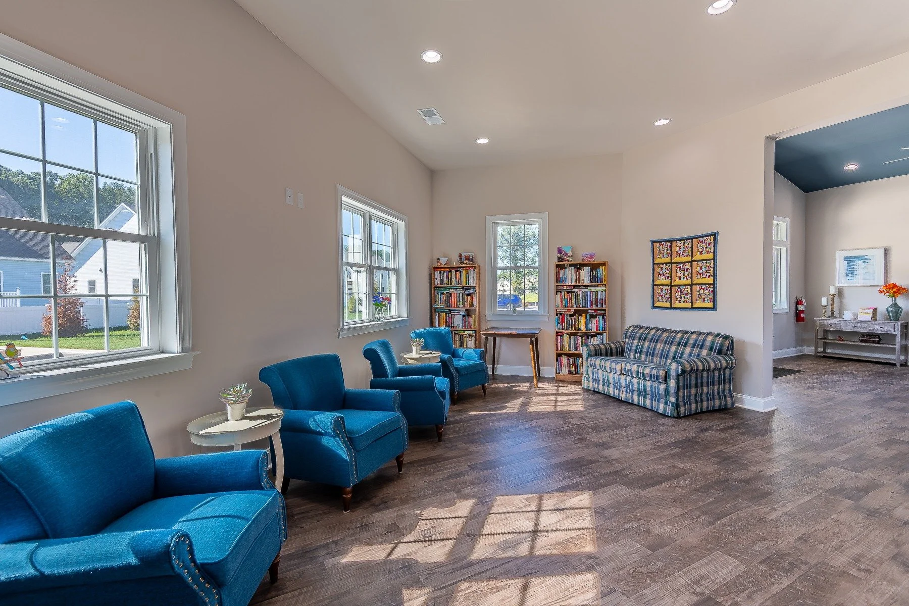 Community clubhouse reading and sitting area.