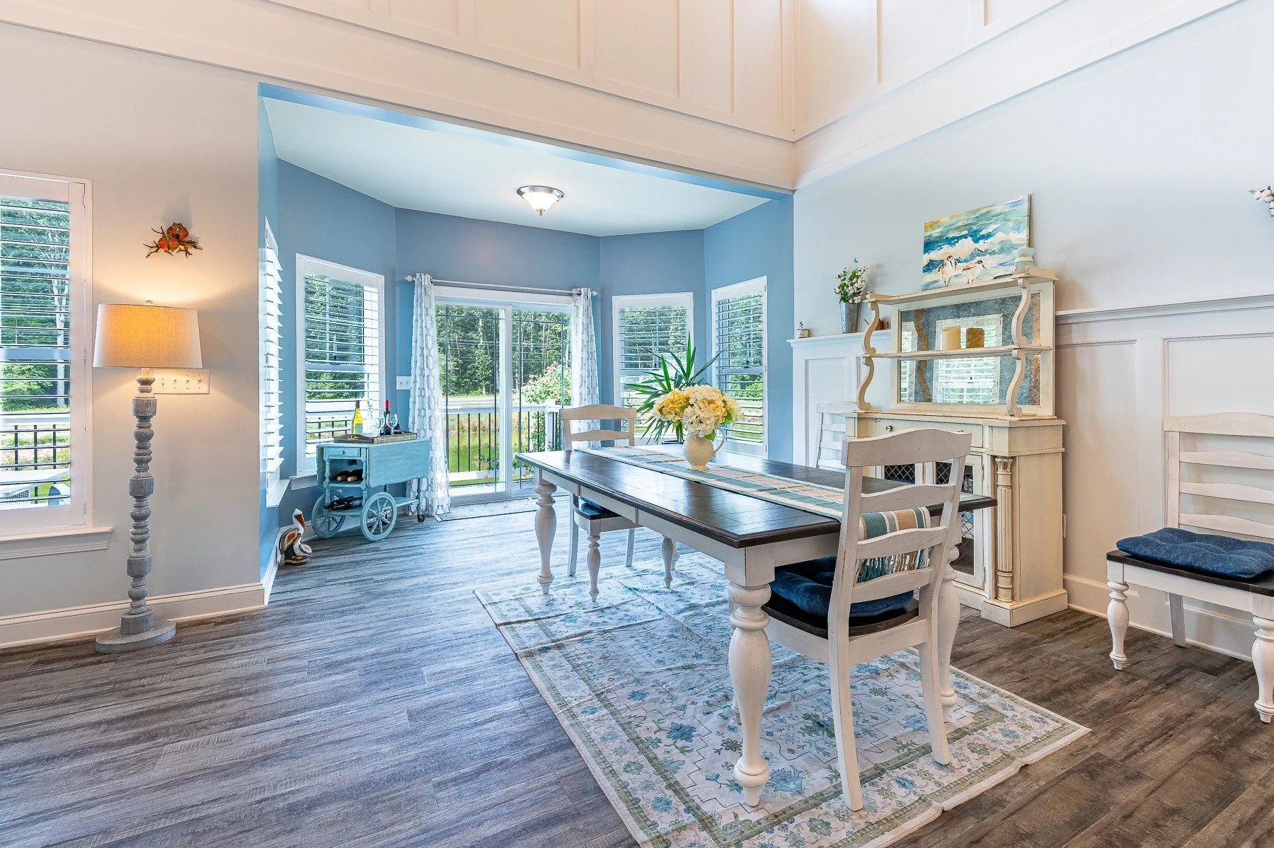 Dining area with custom millwork and views toward the pond at 28839 W Henry Place.