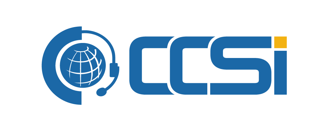 Logo of the organization with a globe encircled by a ring and a small satellite dish, followed by the abbreviation 'CCSI' in blue with a gold dot.