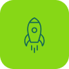 Green app icon with a rocket illustration
