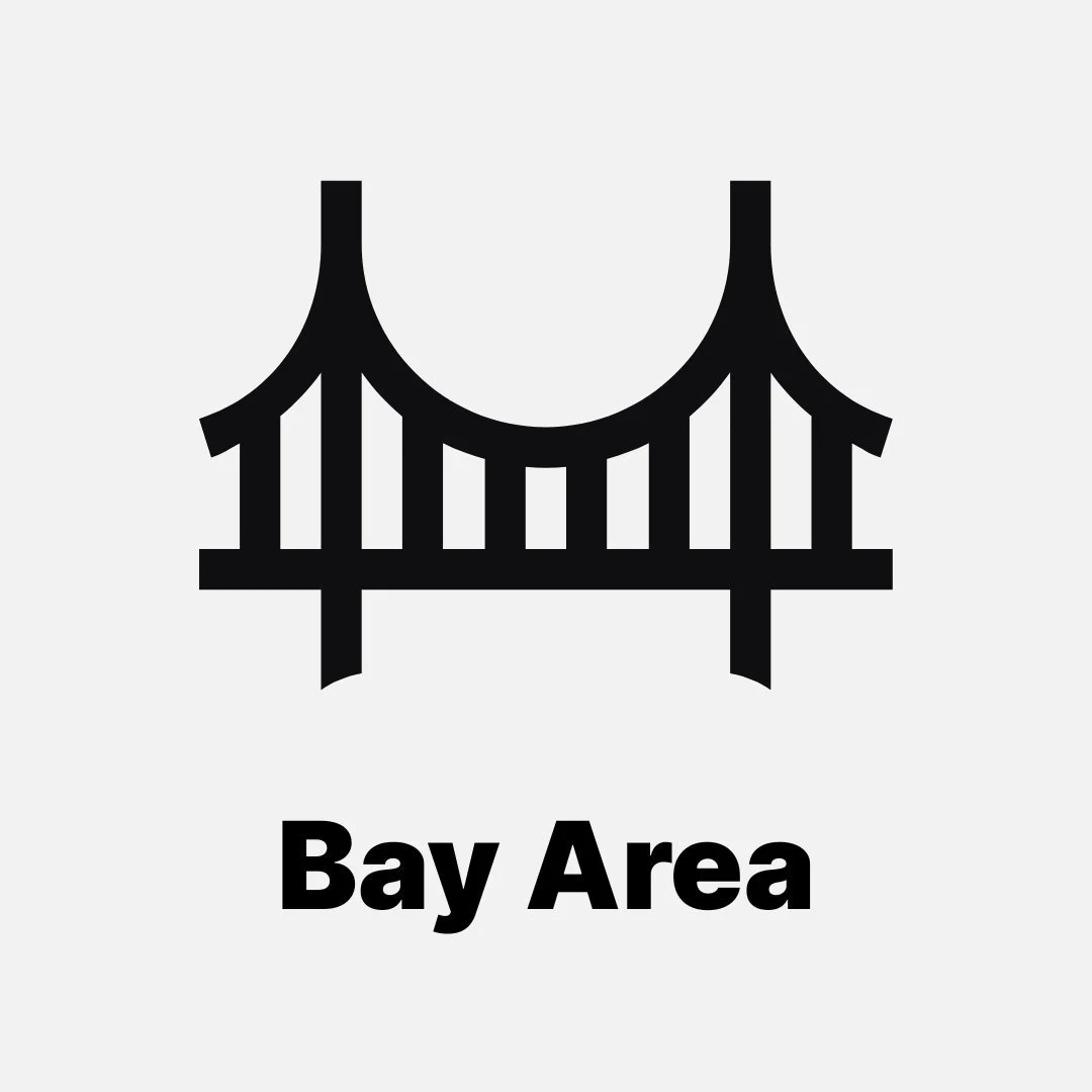 Silhouette of a bridge with the text 'Bay Area' below it.
