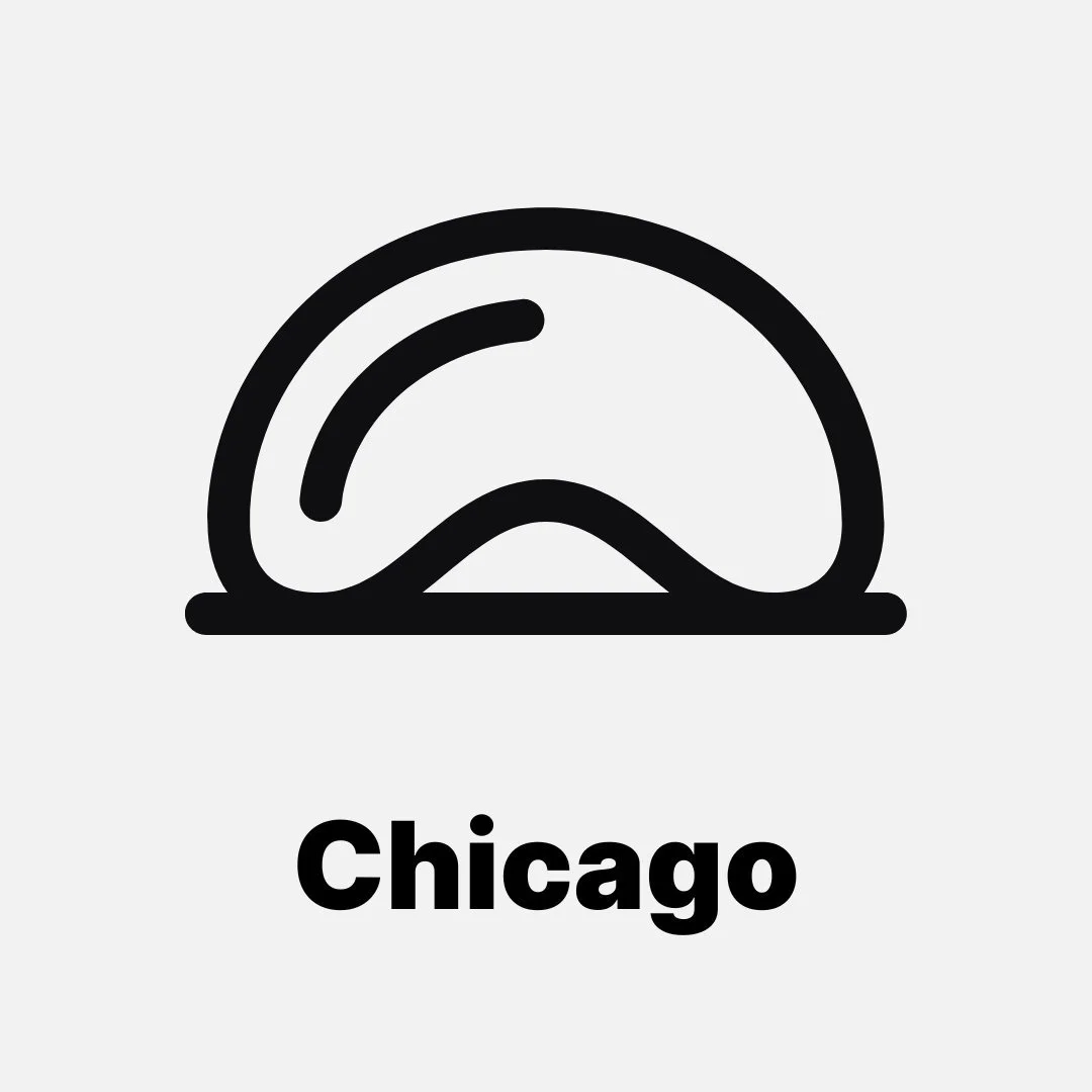 Minimalist icon of a helmet with the word "Chicago" underneath.