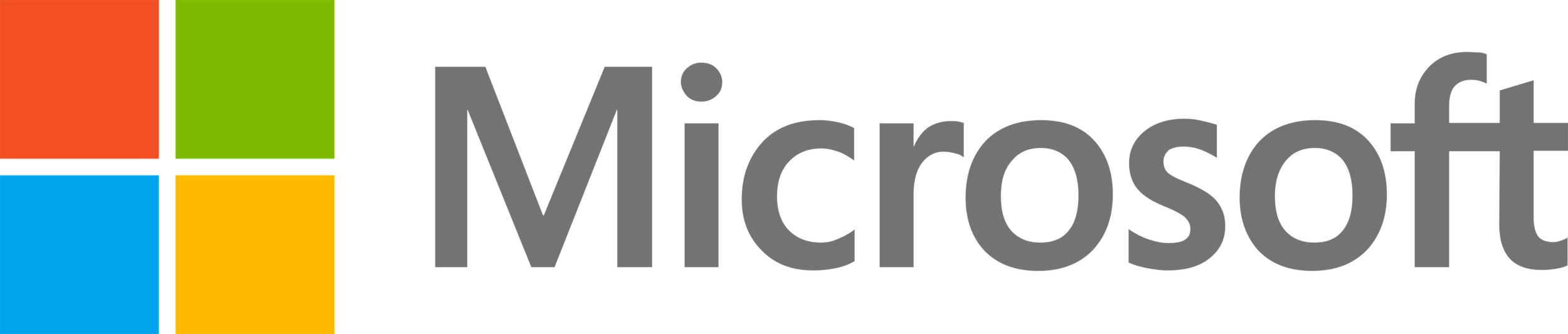 Microsoft logo with four colored squares in red, green, blue, and yellow, next to the word 'Microsoft' in gray text.