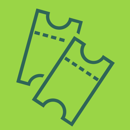 Illustration of two movie tickets on a green background.