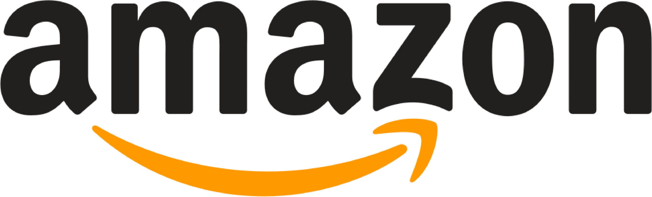 Amazon logo with black text and orange arrow underneath, pointing from 'a' to 'z'.