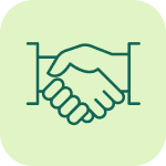Icon of two hands shaking on a green background