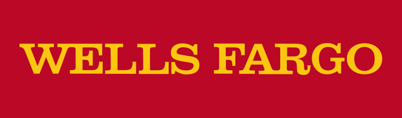 Wells Fargo logo with red background and yellow text.