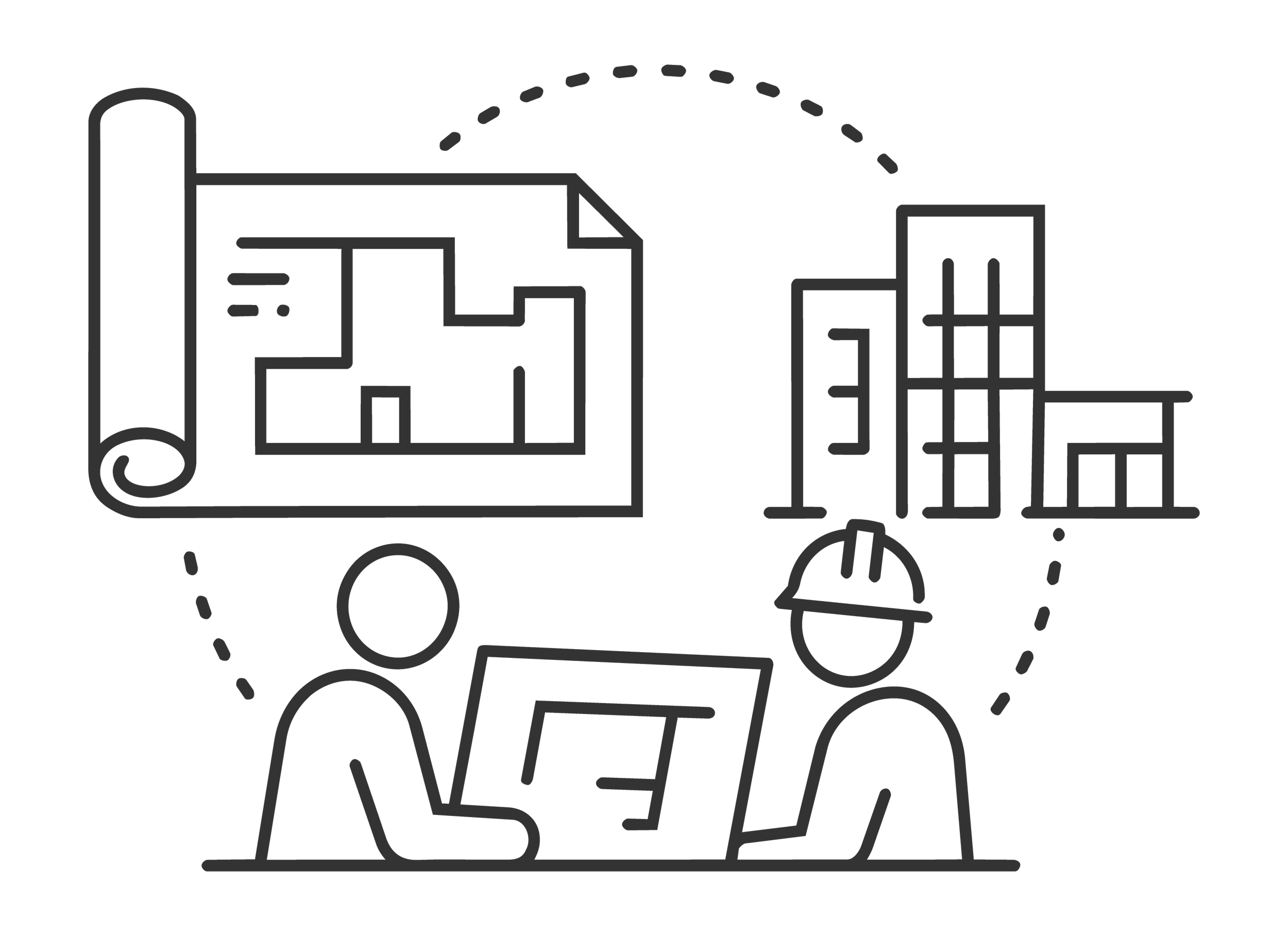 Line drawing of a delivery truck with various boxes and packages around it, connected by dotted lines.