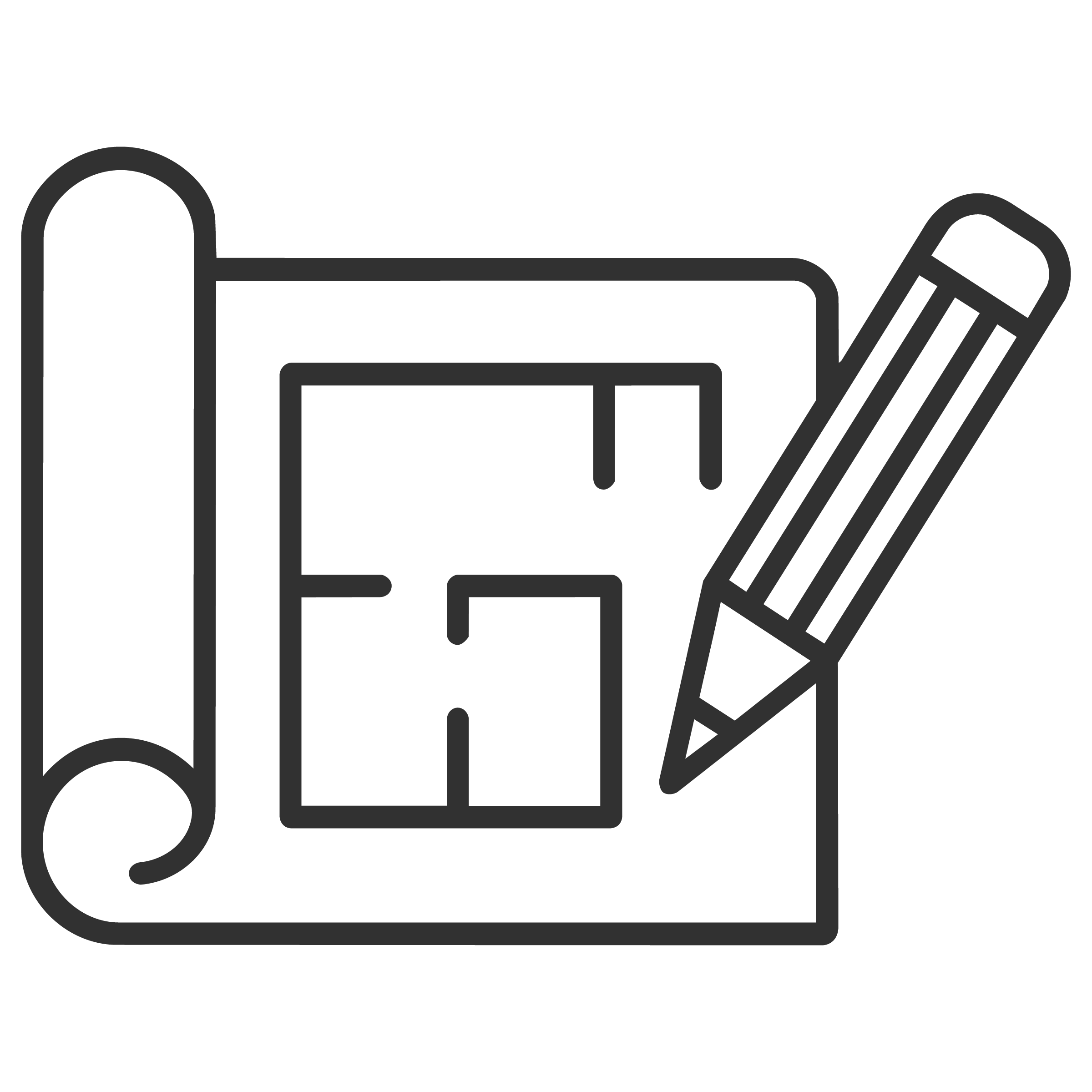Outline of a calendar, pencil, and office supplies in a minimalistic style.